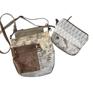 Myra Bag Western Boho Leather & Hair-On Hide Crossbody + Wristlet Set